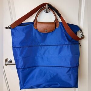 Longchamp Le Pliage Expandable XL Weekender Duffle Bag Blue Nylon DEFECT